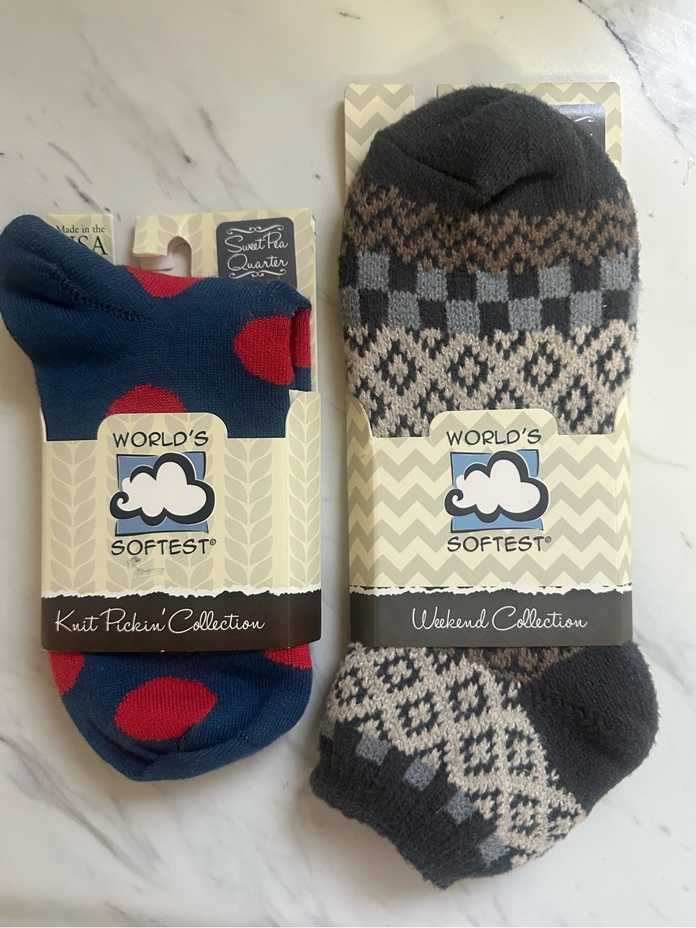 World's Softest Women’s Socks 2-Pack — Navy with Red Dots & Gray Patterned